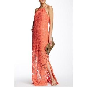 Trina Turk Milian Maxi Coral Embroidered Lace Pennie Halter Long Maxi Dress 2